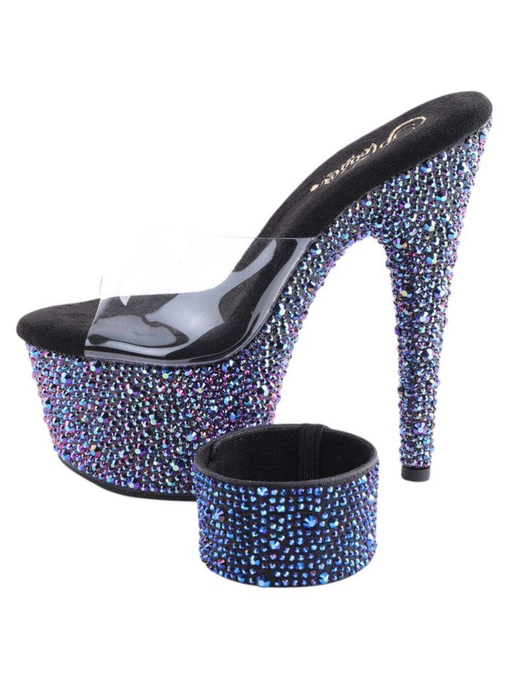 7" Rhinestone Stiletto High Heels - 2 3/4" Platform Slide On Mules